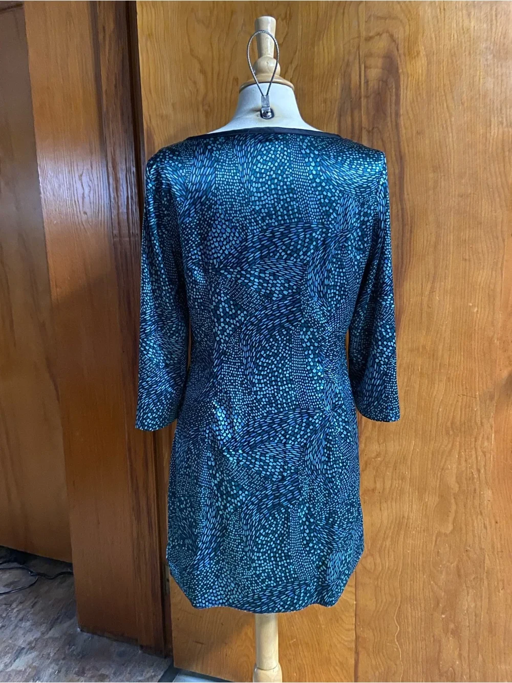 MICHAEL KORS Tunic Blue Patterned Shift Dress with Beaded Neckline